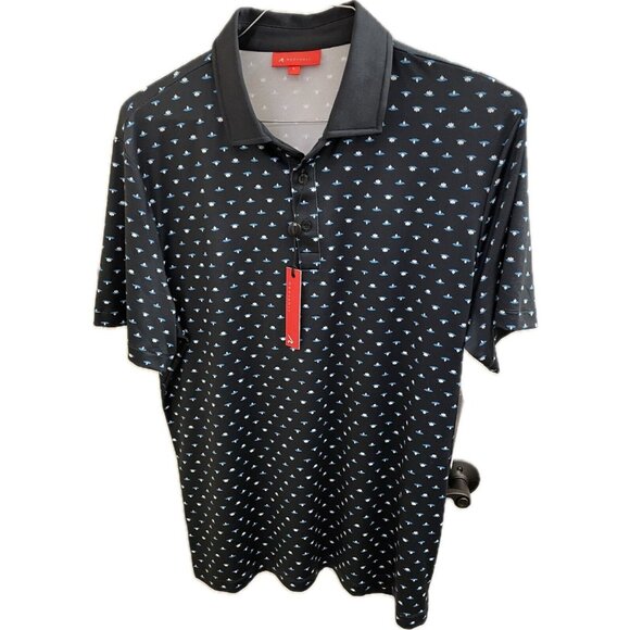 Redvanly Ryder Performance Golf Polo Mens Large Black Tuxedo Lotus Print - Picture 1 of 11